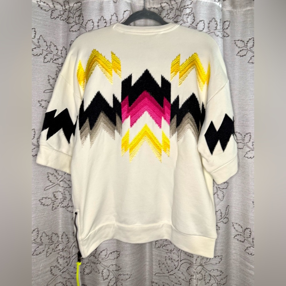 Coach x Coachella Hawk Feather Side Zip Sweatshirt w/ Chevron Pattern Multicolor - Picture 3 of 10